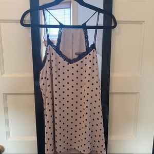 Express Tan & Black Polka Dot Lace Trim Cami Top